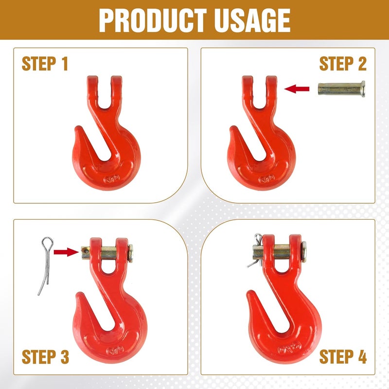 Digank 1/4" Clevis Grab Hooks 4 Pack – Heavy Duty G70 Hooks for 1/4" Chain, Red Powder Coated Forged Steel, for Truck, Trailer, Flatbed, Tow, Farm Use – 3,600 lbs WLL - Image 4